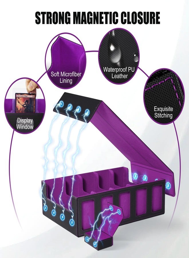 Kabinka Trading Card Storage Box with Commander Display , 5-Row Deck Case with Removable Lid; 3900+ Card Deck Box for MTG TCG Sports Card, 5 Top Loaders, 5 Stoppers, 48 Dividers,1 Dice Tray (Black Purple) - Image 4